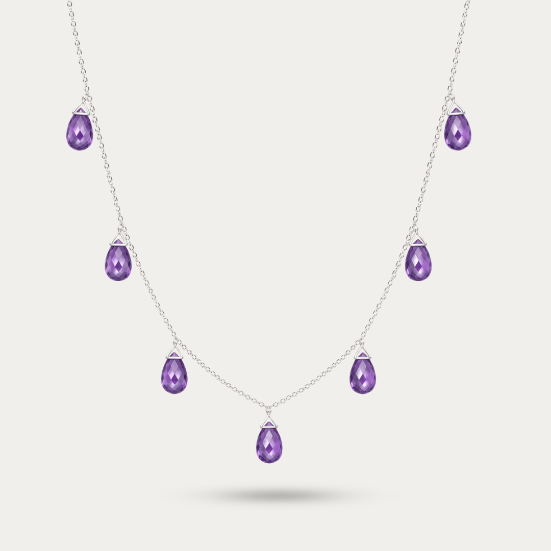 Blisse allure 925 Sterling Silver Amethyst Teardrop Briolette Fringe Necklace