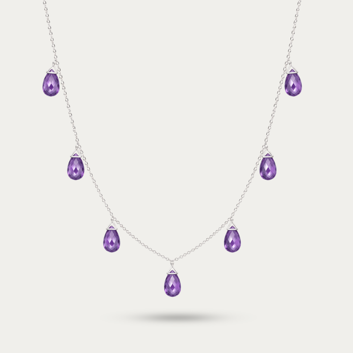 Blisse allure 925 Sterling Silver Amethyst Teardrop Briolette Fringe Necklace