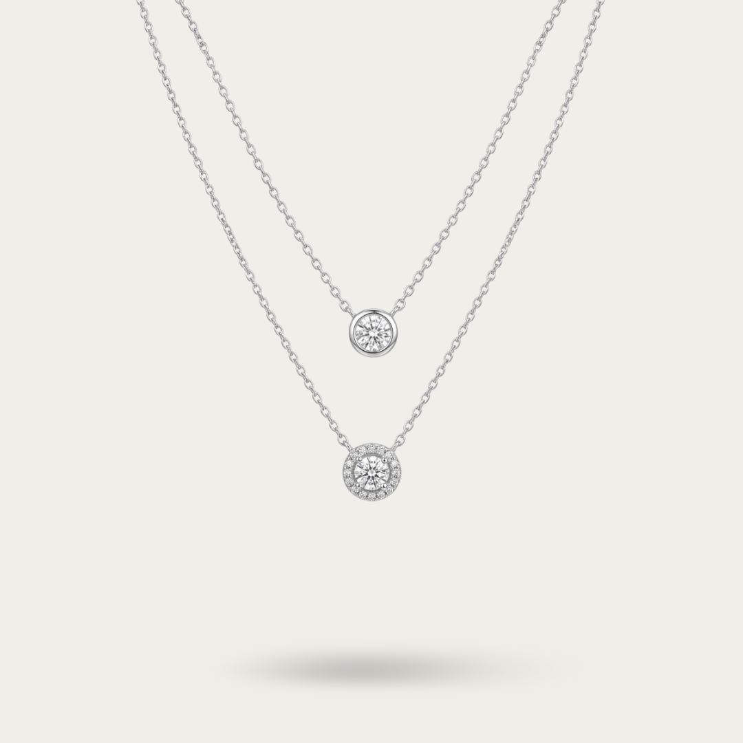 Modern and trendy double layered silver chain with white cz drop pendant
