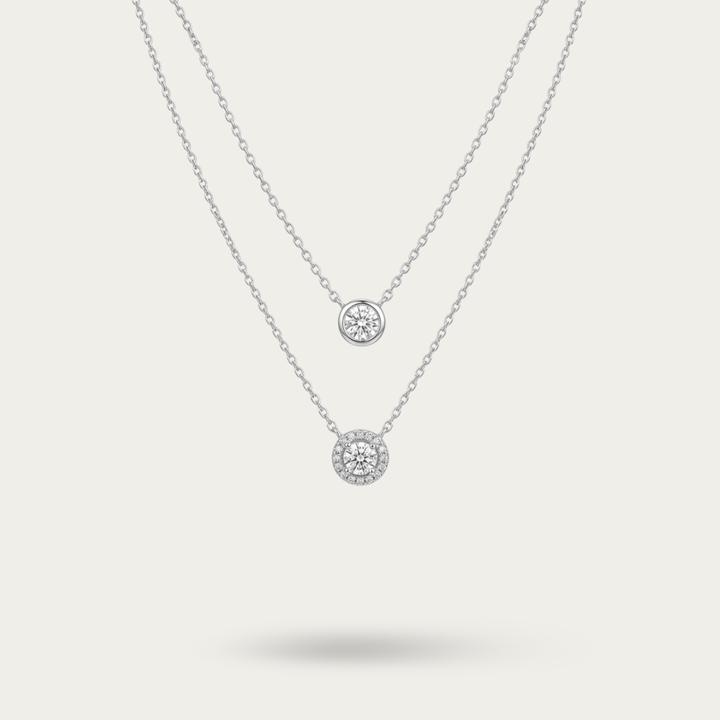 Modern and trendy double layered silver chain with white cz drop pendant