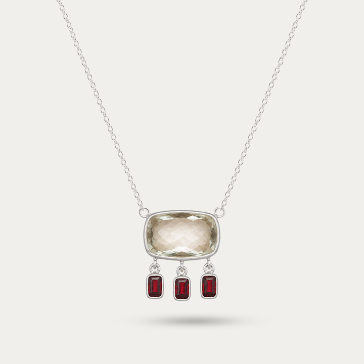 Blisse allure 925 Sterling Silver Green Amethyst & Garnet Fringe Pendant Necklace