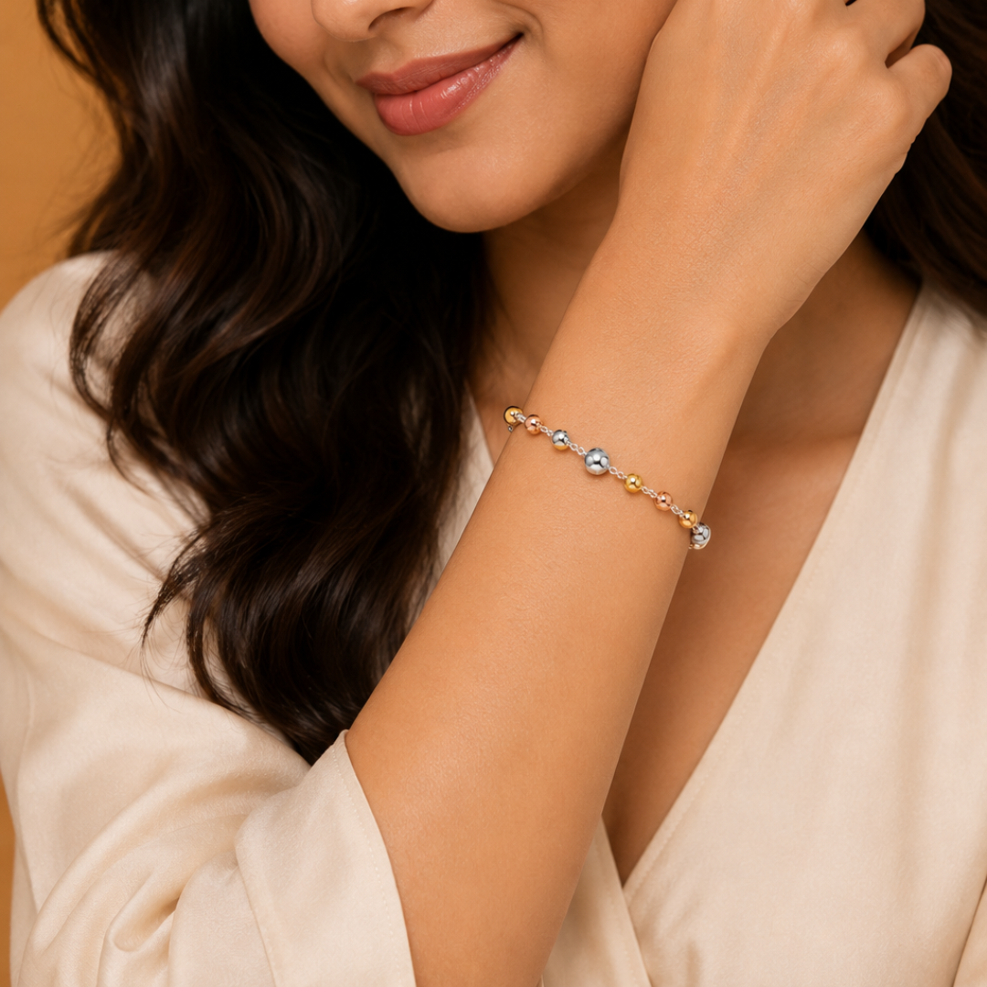 Blisse allure 925 Sterling Silver Tri-Tone Beaded Station Bracelet
