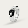 Ring with Black Enamel and Center Diamond Accent For Men
