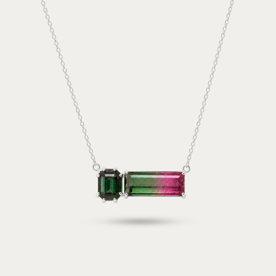 Blisse allure 925 Sterling Silver Watermelon Tourmaline Bar Pendant Necklace