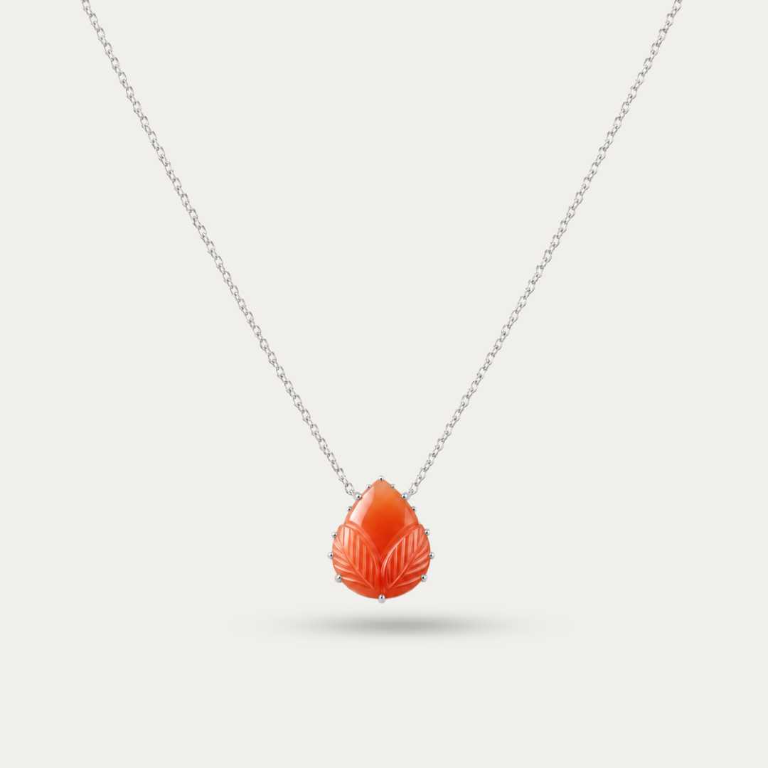 Blisse allure 925 Sterling Silver Carved Red Gemstone Teardrop Pendant Necklace