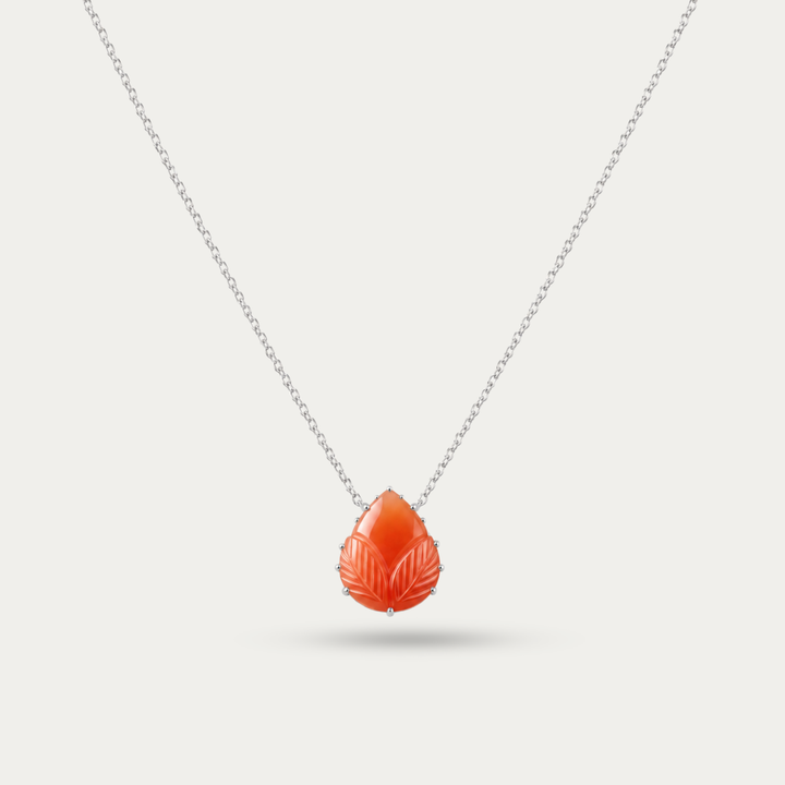 Blisse allure 925 Sterling Silver Carved Red Gemstone Teardrop Pendant Necklace