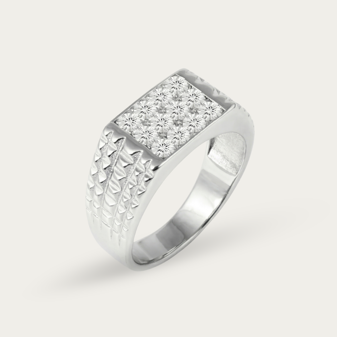 Ring with Diamond-Cut Pattern and Triangular Side Detailing for Men