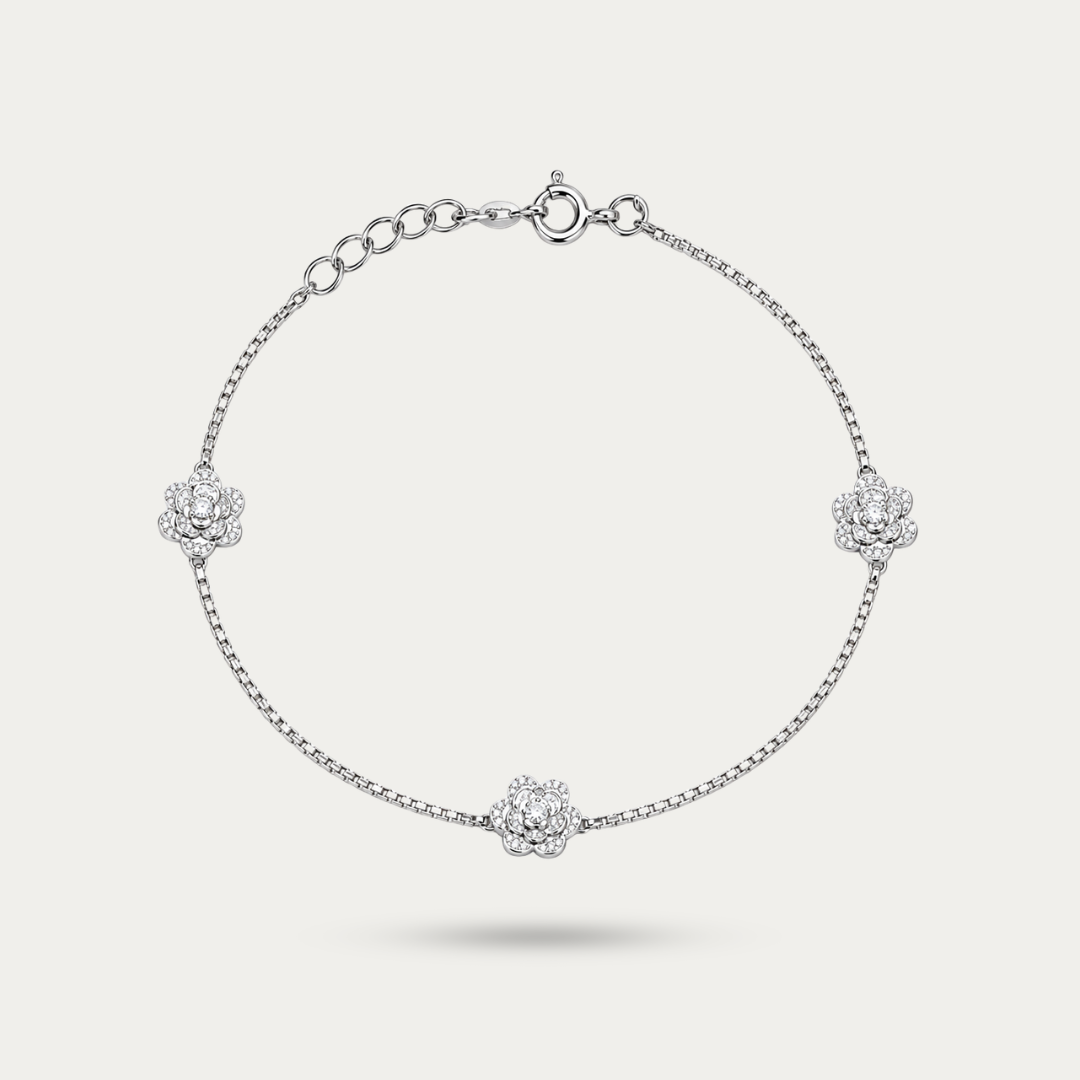 Blisse Allure "Blossom Grace" 925 Silver Flower Charm Anklets