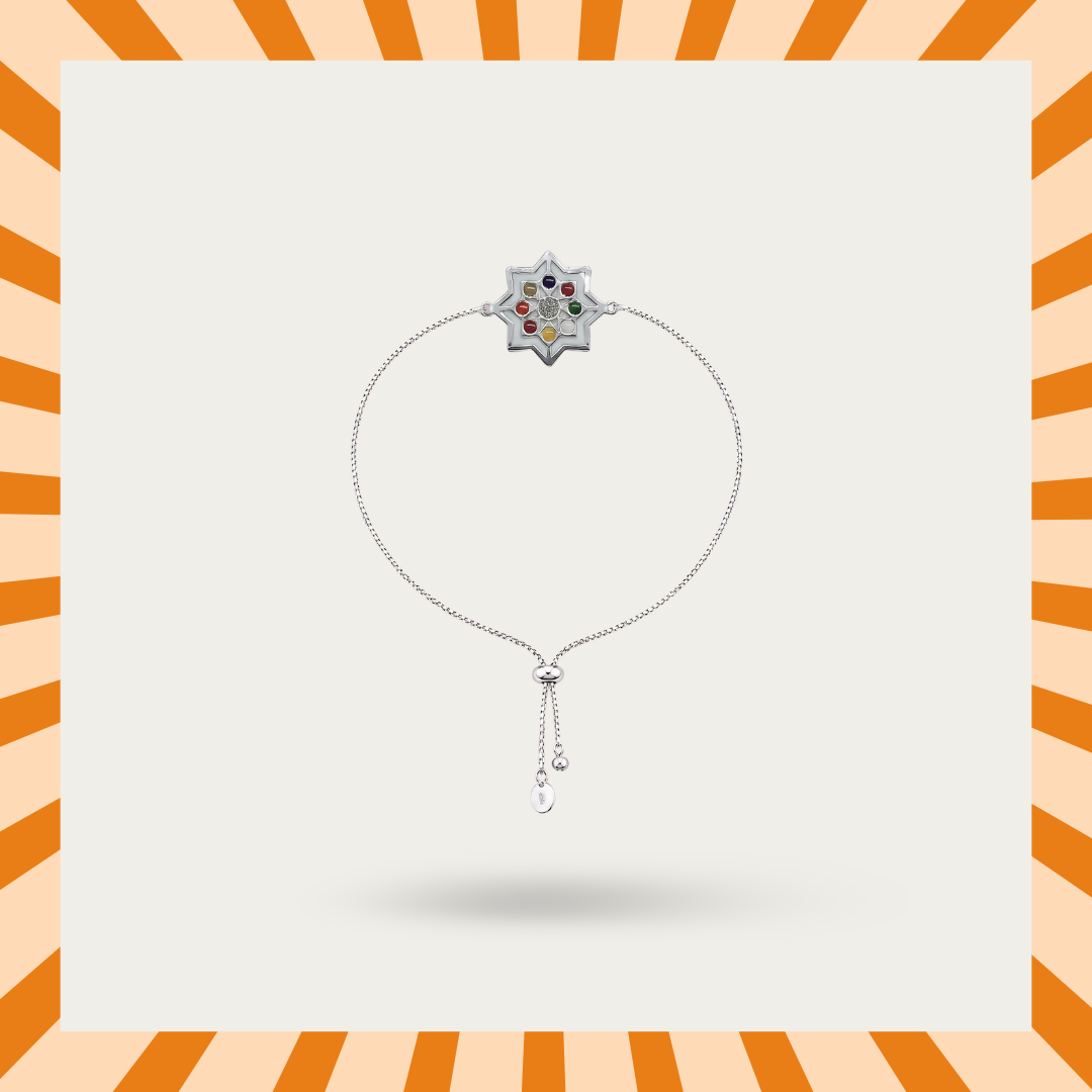Blisse Allure 925 sterling silver Navratna Star Rakhi for brother
