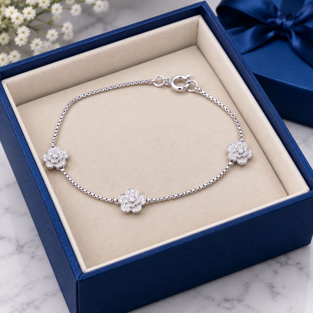 Blisse Allure "Blossom Grace" 925 Silver Flower Charm Anklets