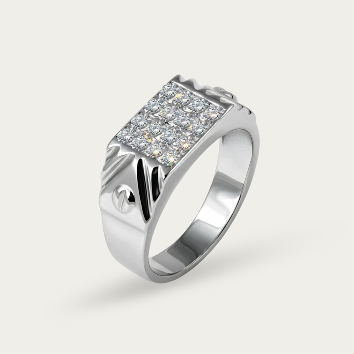 Ring with Rectangular Diamond Cluster & Side Engraving For Men