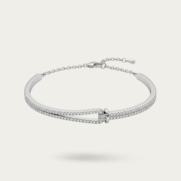 Silver victorian bangle bracelet studded in white zircon
