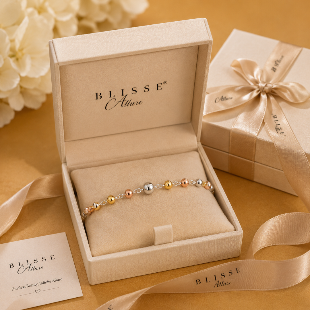 Blisse allure 925 Sterling Silver Tri-Tone Beaded Station Bracelet