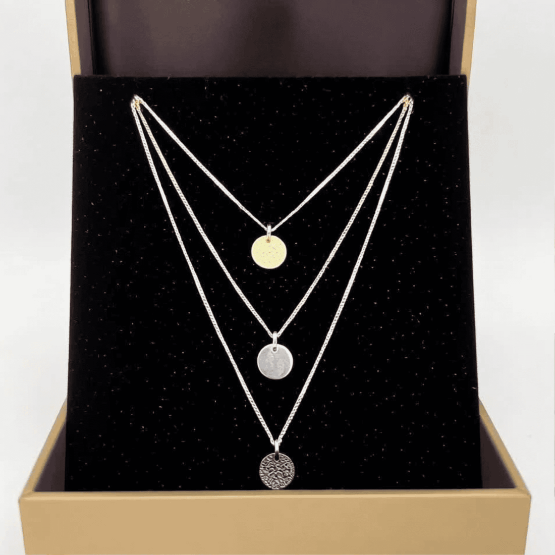 Three Layered Necklace with Three toned Charms