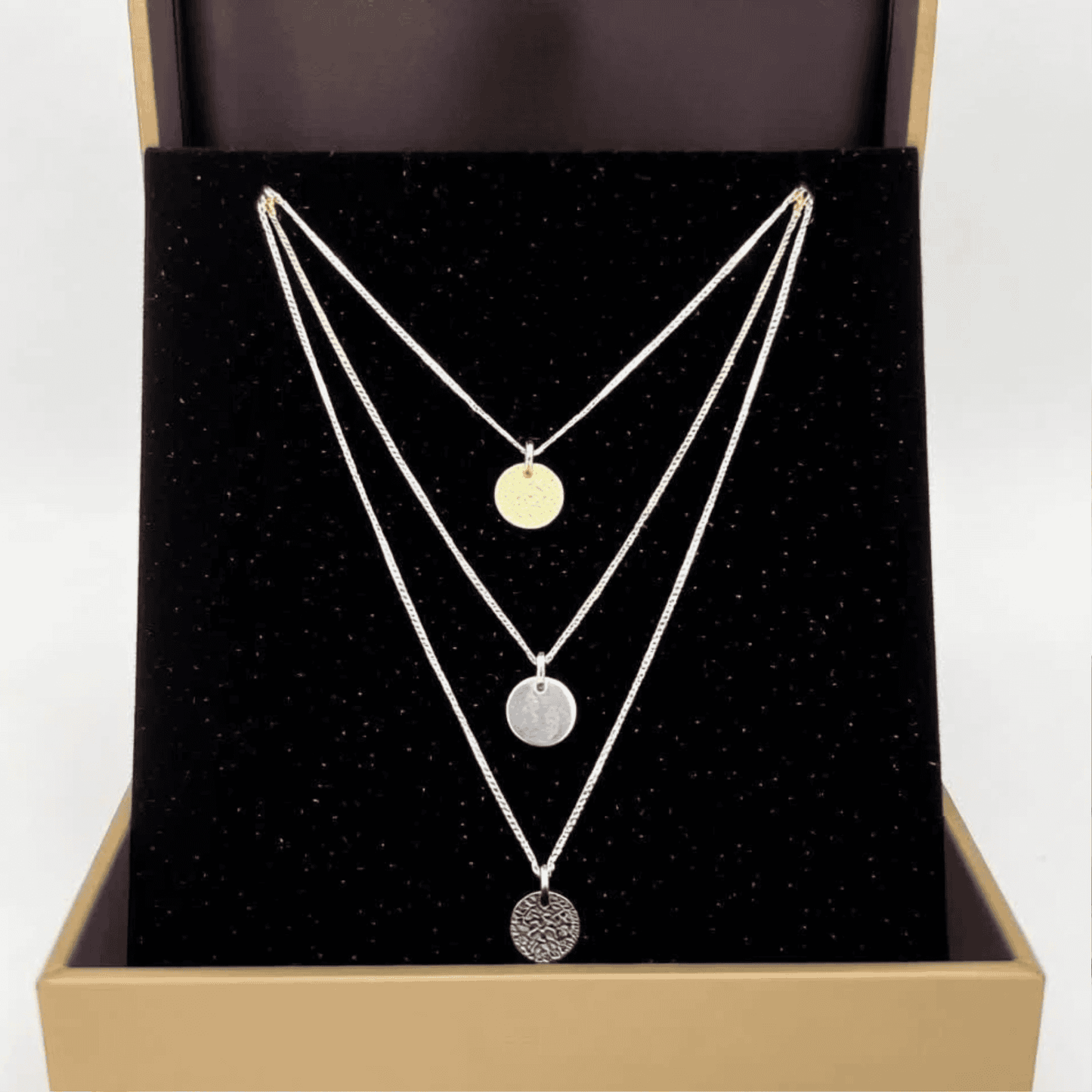 Three Layered Necklace with Three toned Charms