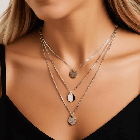 Three Layered Necklace with Three toned Charms