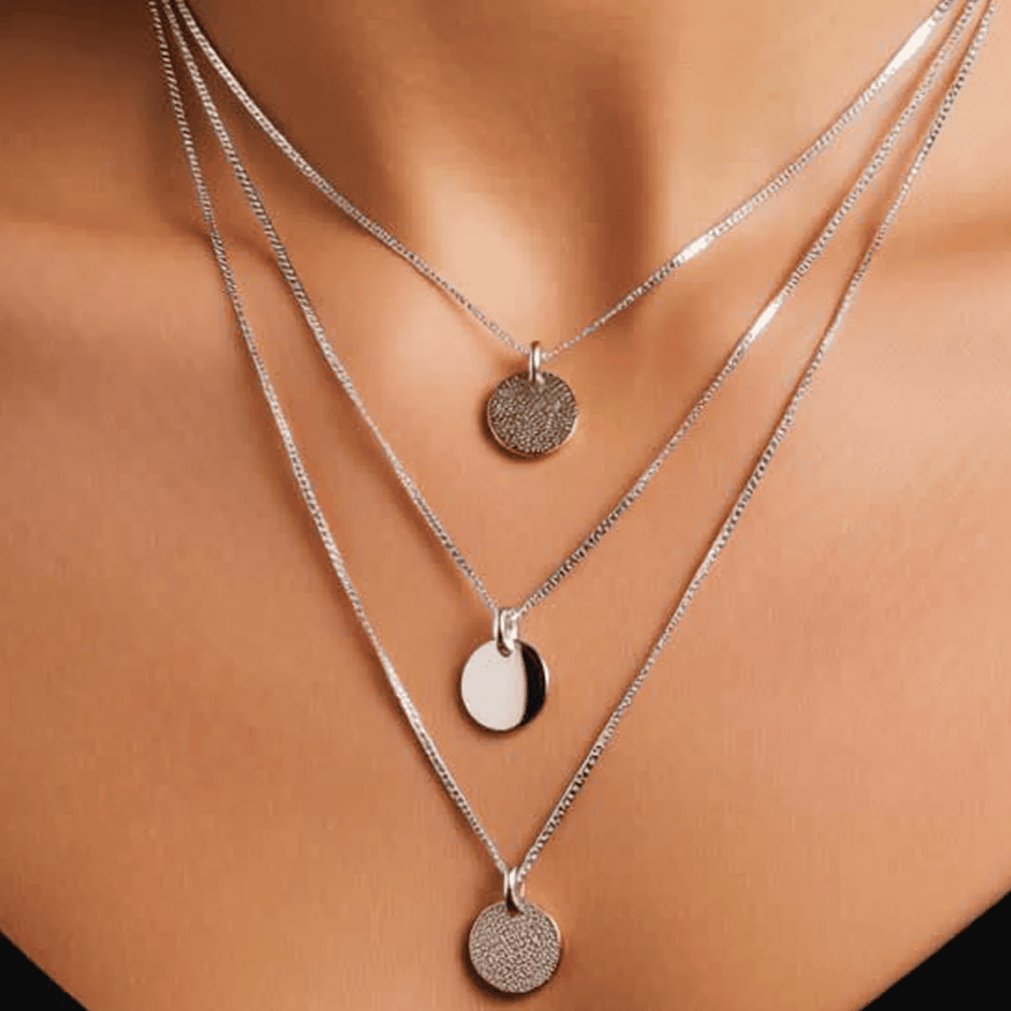 Three Layered Necklace with Three toned Charms