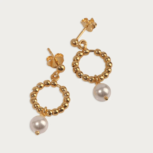Gold Beaded with Pearl Drop Earrings - Blisseallure.in