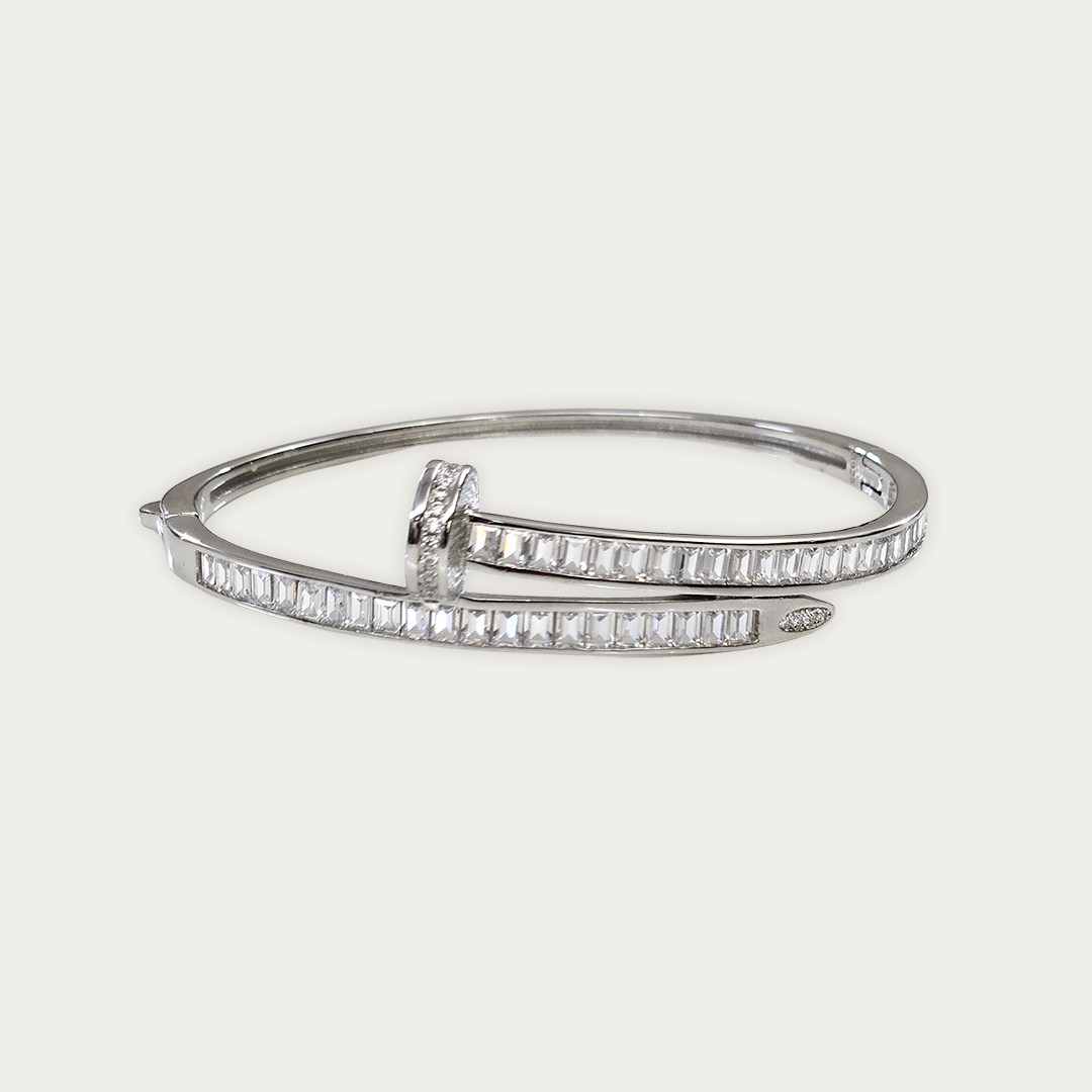 Blisse Allure Sterling Silver Overlap Baguette Cubic zirconia Bangle