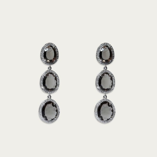 Semi precious Smoky Quartz And White Cz drop earrings