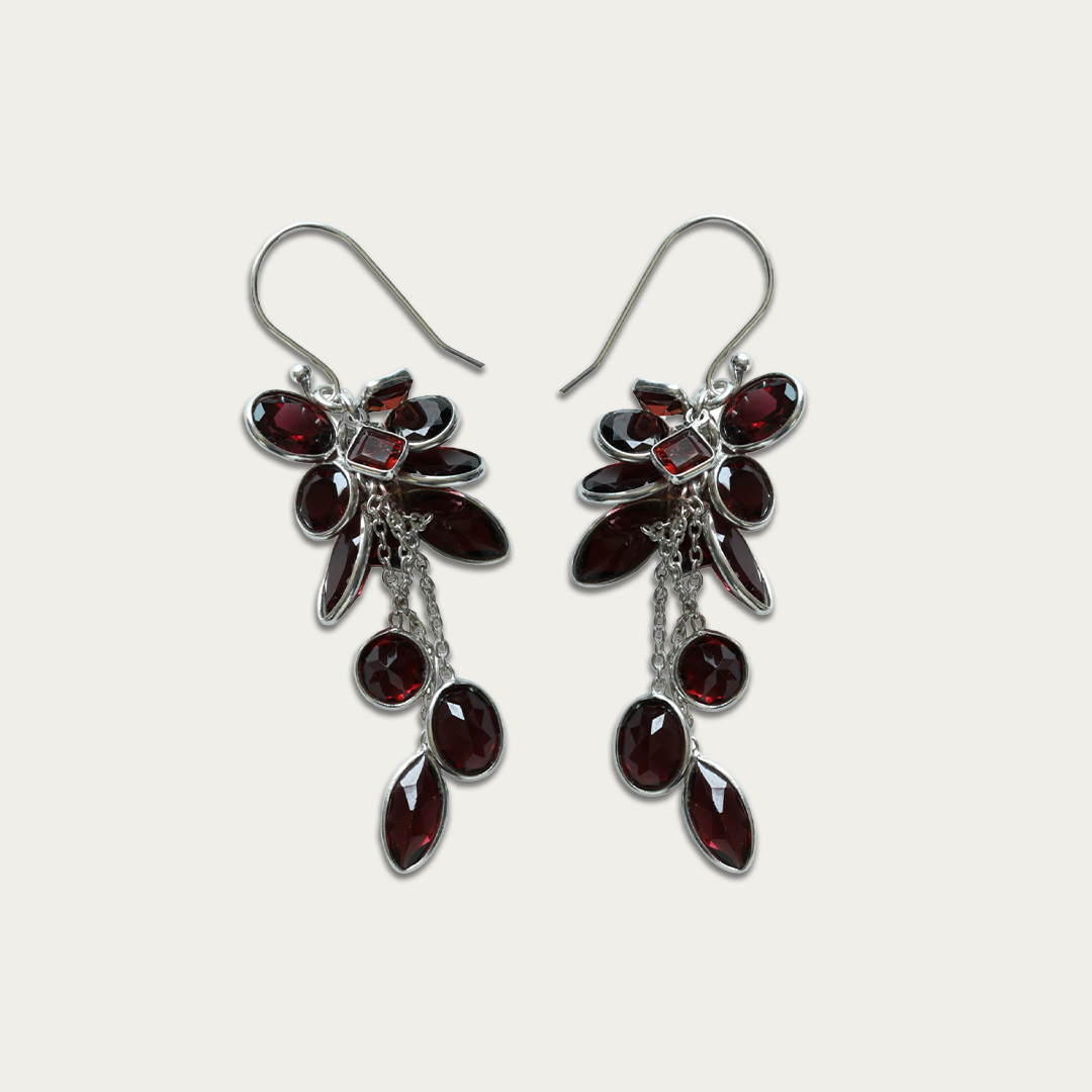 Gorgeous sterling silver danglers with red garnet drops
