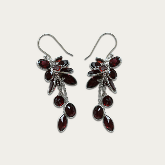 Gorgeous sterling silver danglers with red garnet drops