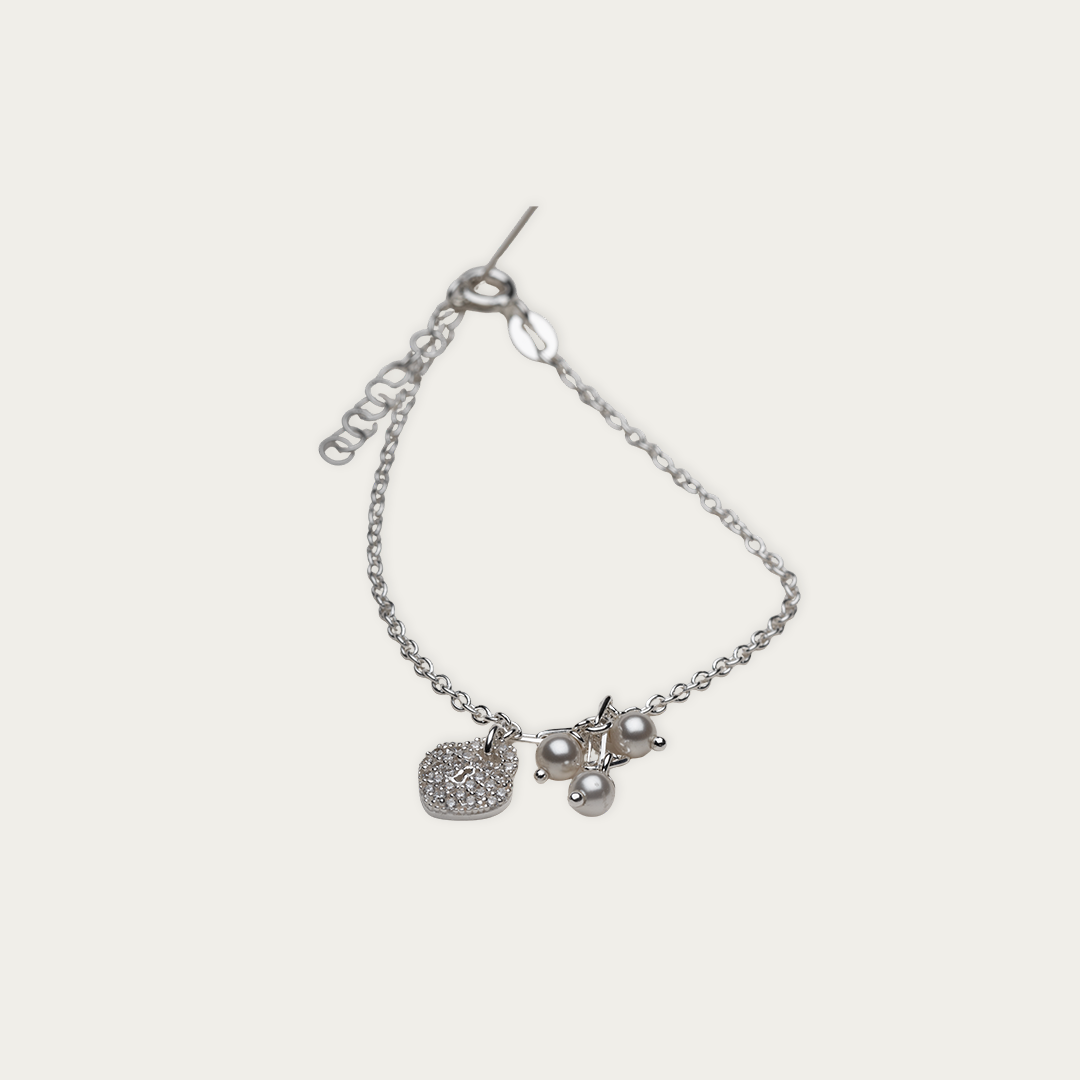 Blisse Allure Sterling Silver Bracelet with Heart shaped Charm and Pearl drops