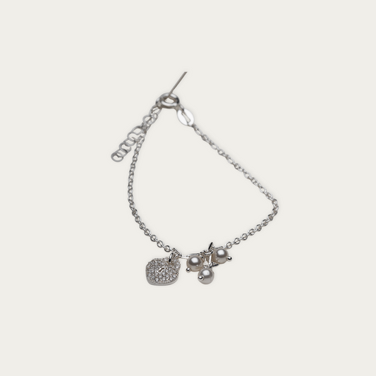 Blisse Allure Sterling Silver Bracelet with Heart shaped Charm and Pearl drops