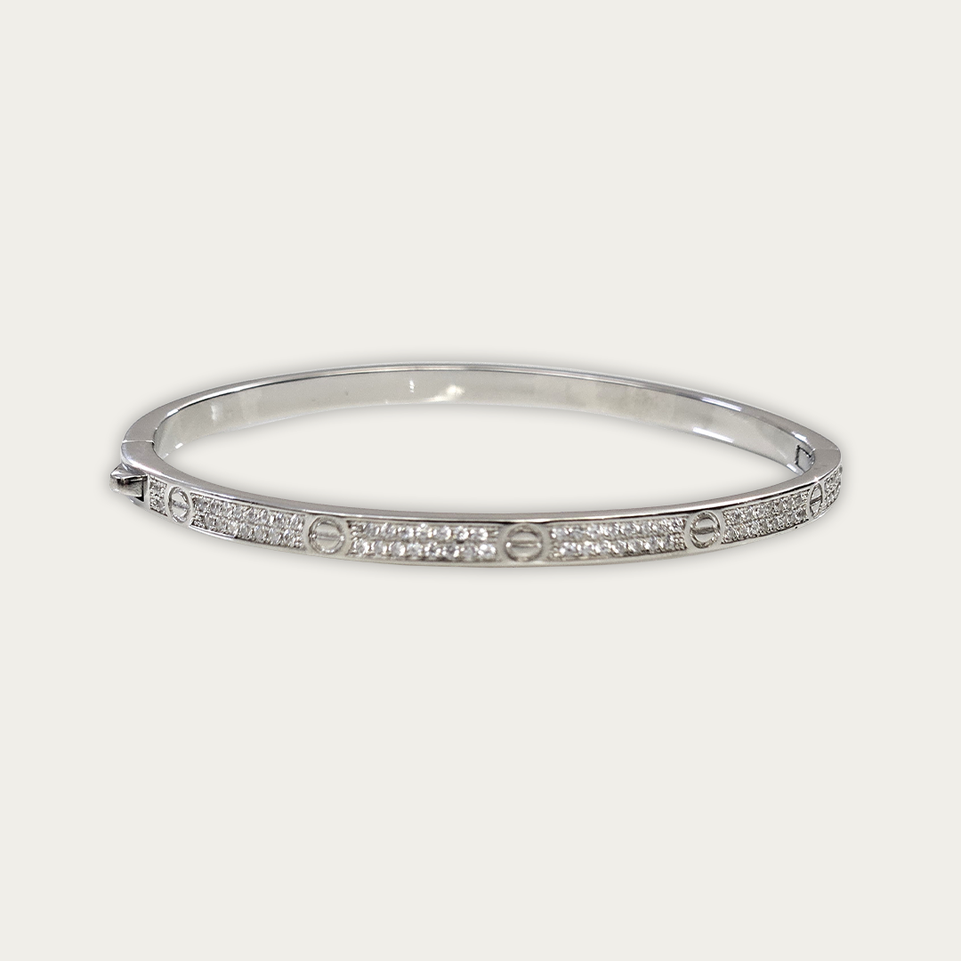 Blisse Allure Sterling Silver Cartier Love Bangle with cubic zirconia
