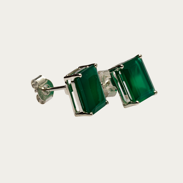 Blisse Allure 925 Sterling Silver Green Onyx Stud Earrings