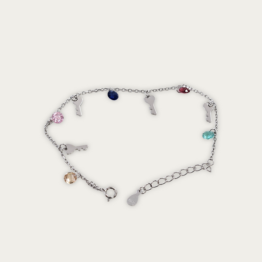 Blisse Allure Sterling Silver Multicoloured Crystals with Key Charms Bracelet