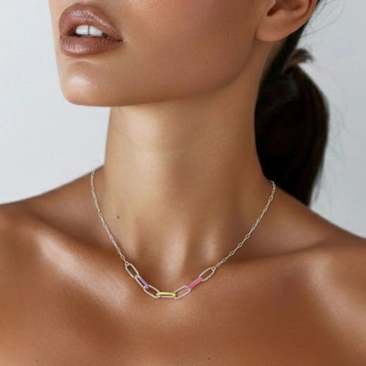 Silver Enamelled Link Necklace - Blisseallure.in