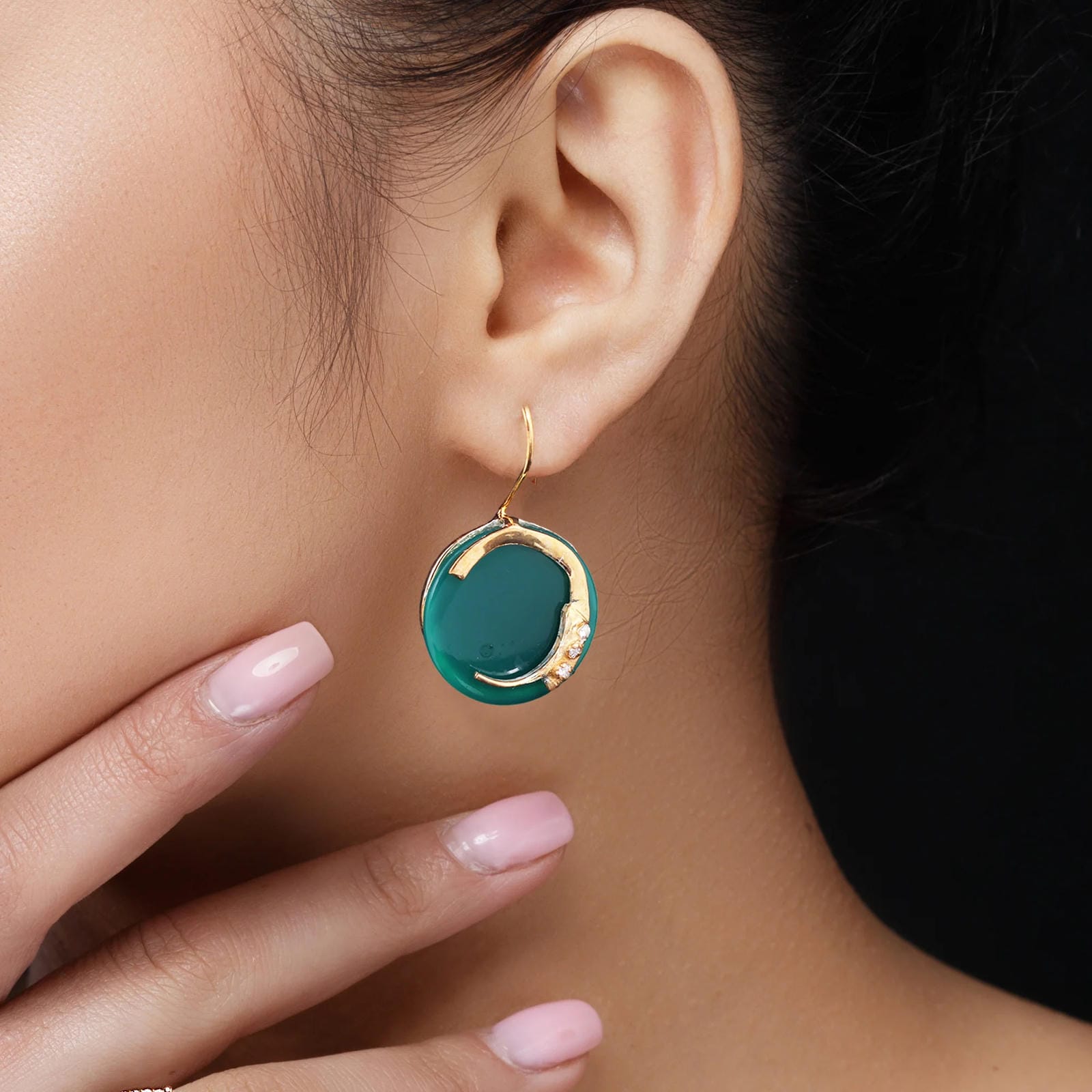 Green Onyx & CZ 925 Sterling Silver Earring and Pendant Set