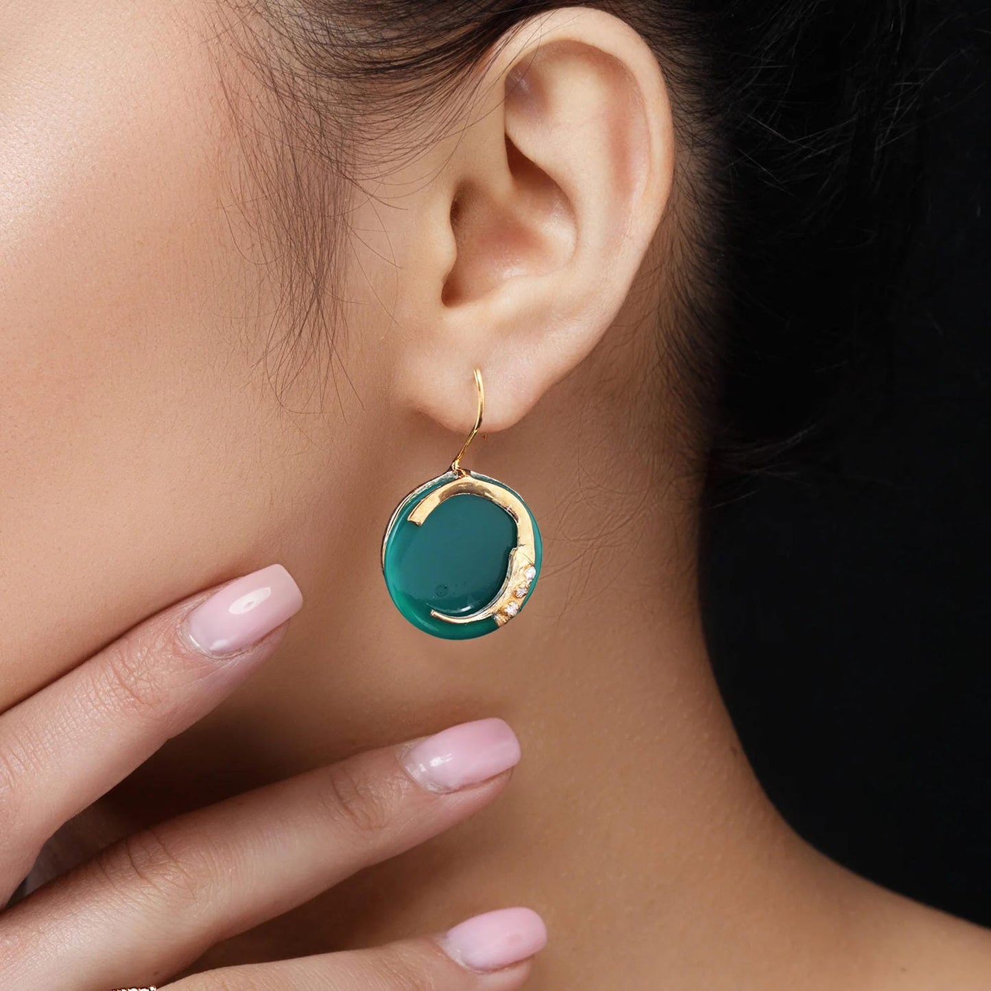 Green Onyx & CZ 925 Sterling Silver Earring and Pendant Set