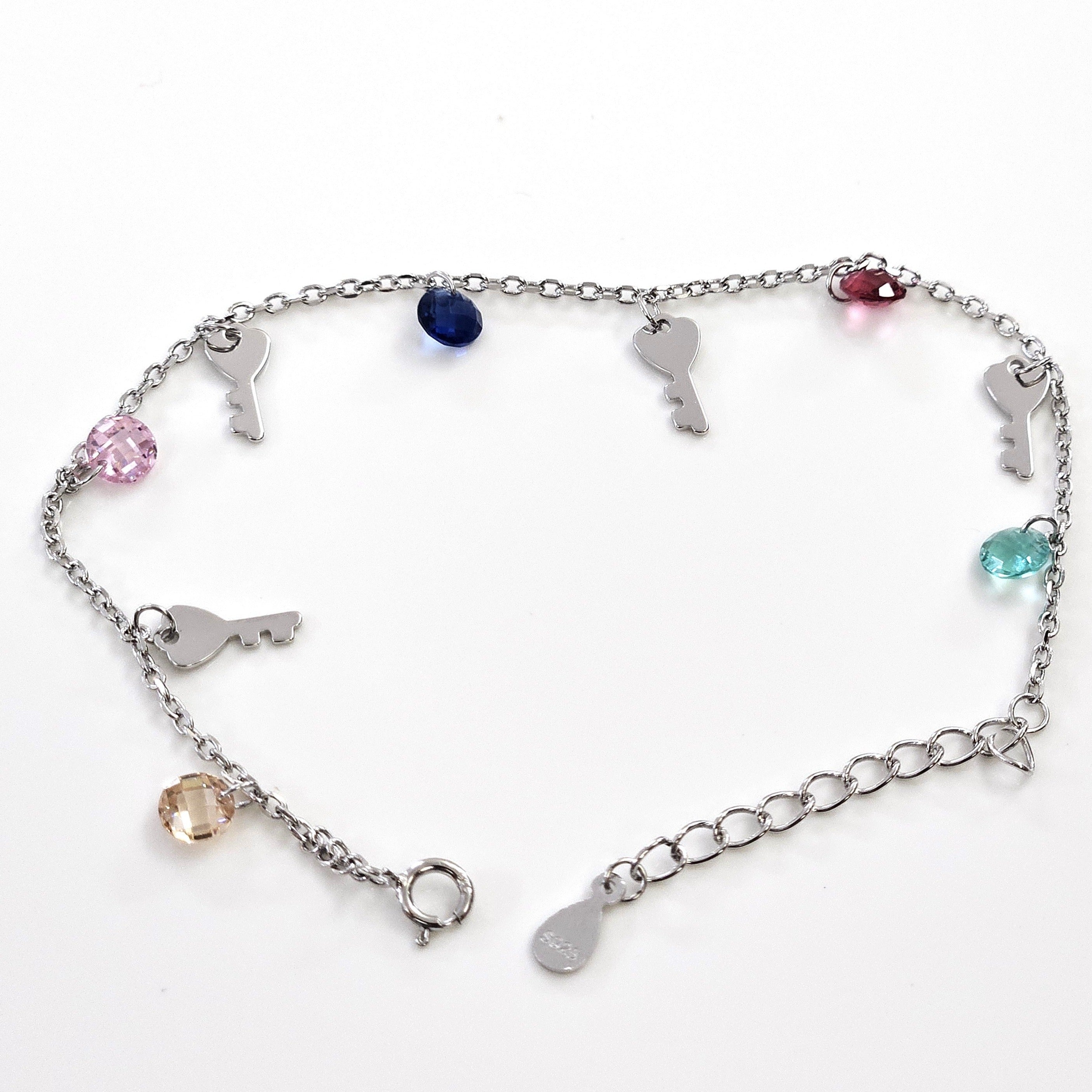 Blisse Allure Sterling Silver Multicoloured Crystals with Key Charms Bracelet