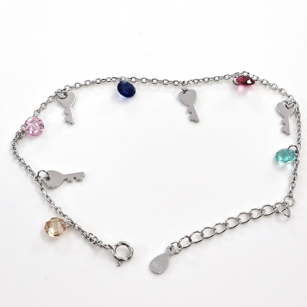 Blisse Allure Sterling Silver Multicoloured Crystals with Key Charms Bracelet