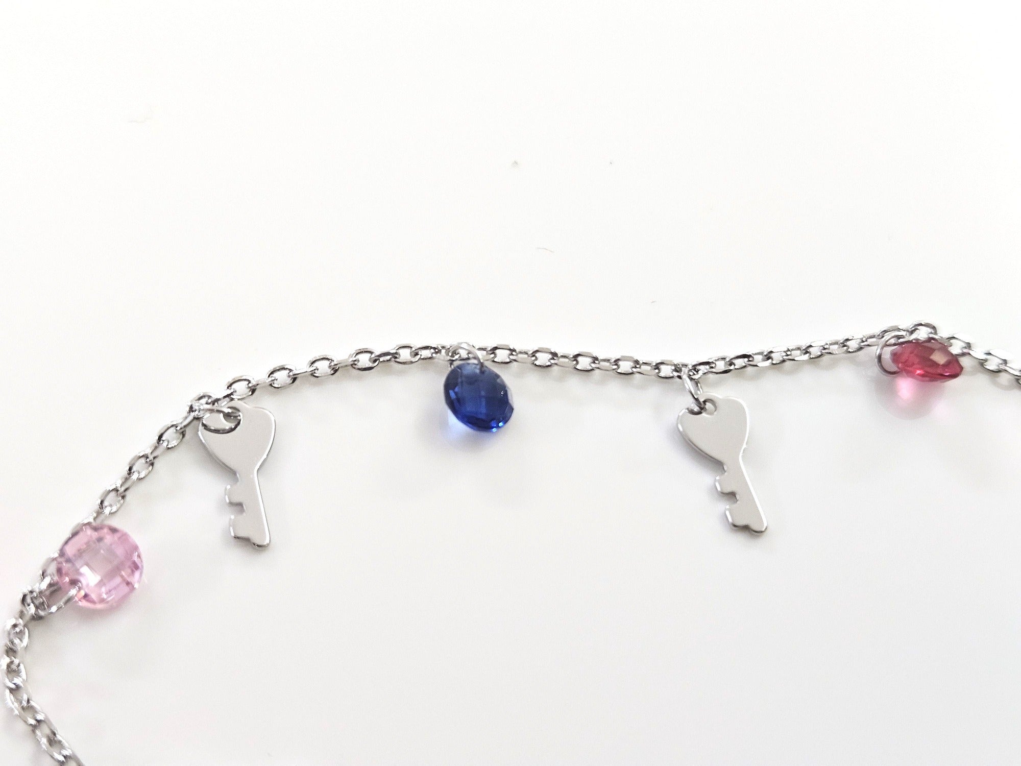 Blisse Allure Sterling Silver Multicoloured Crystals with Key Charms Bracelet