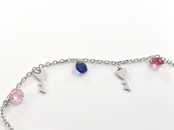 Blisse Allure Sterling Silver Multicoloured Crystals with Key Charms Bracelet