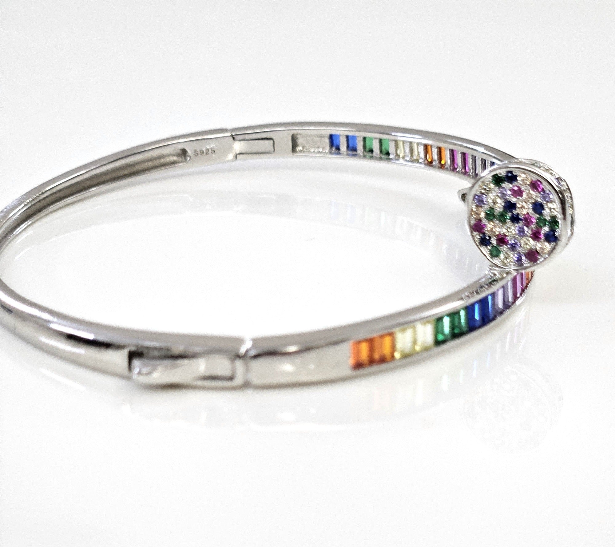Blisse Allure Sterling Silver Rainbow Overlap Baguette cubic zirconia Bangle