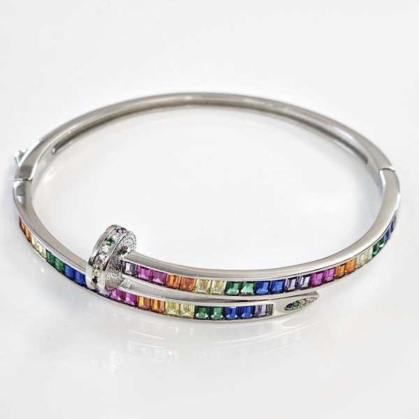 Blisse Allure Sterling Silver Rainbow Overlap Baguette cubic zirconia Bangle