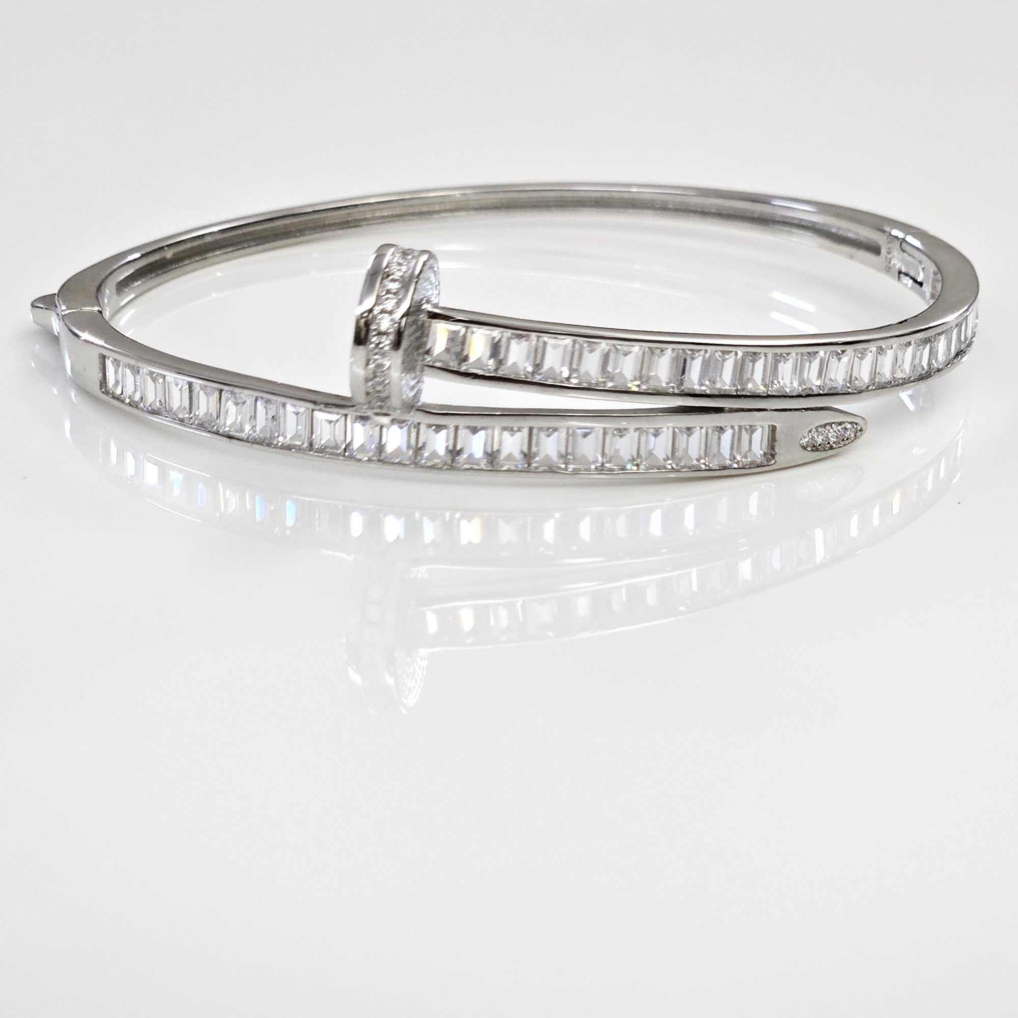 Blisse Allure Sterling Silver Overlap Baguette Cubic zirconia Bangle