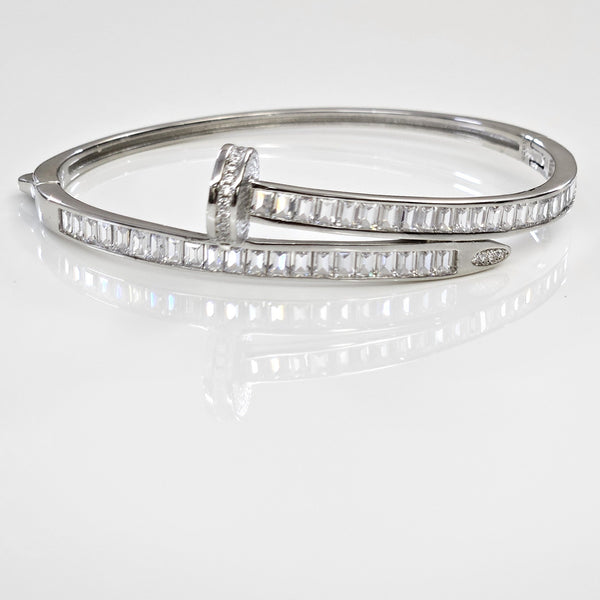 Blisse Allure Sterling Silver Overlap Baguette Cubic zirconia Bangle