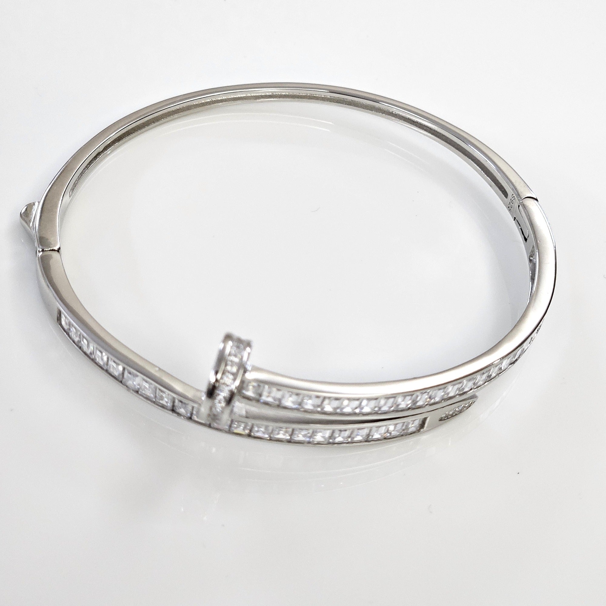Blisse Allure Sterling Silver Overlap Baguette Cubic zirconia Bangle