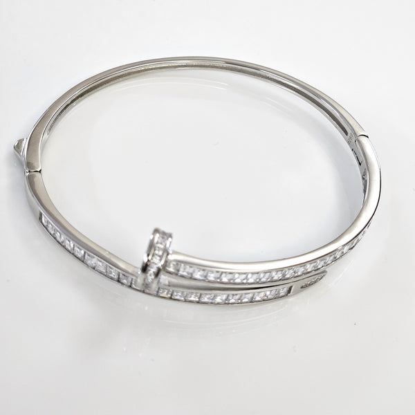 Blisse Allure Sterling Silver Overlap Baguette Cubic zirconia Bangle