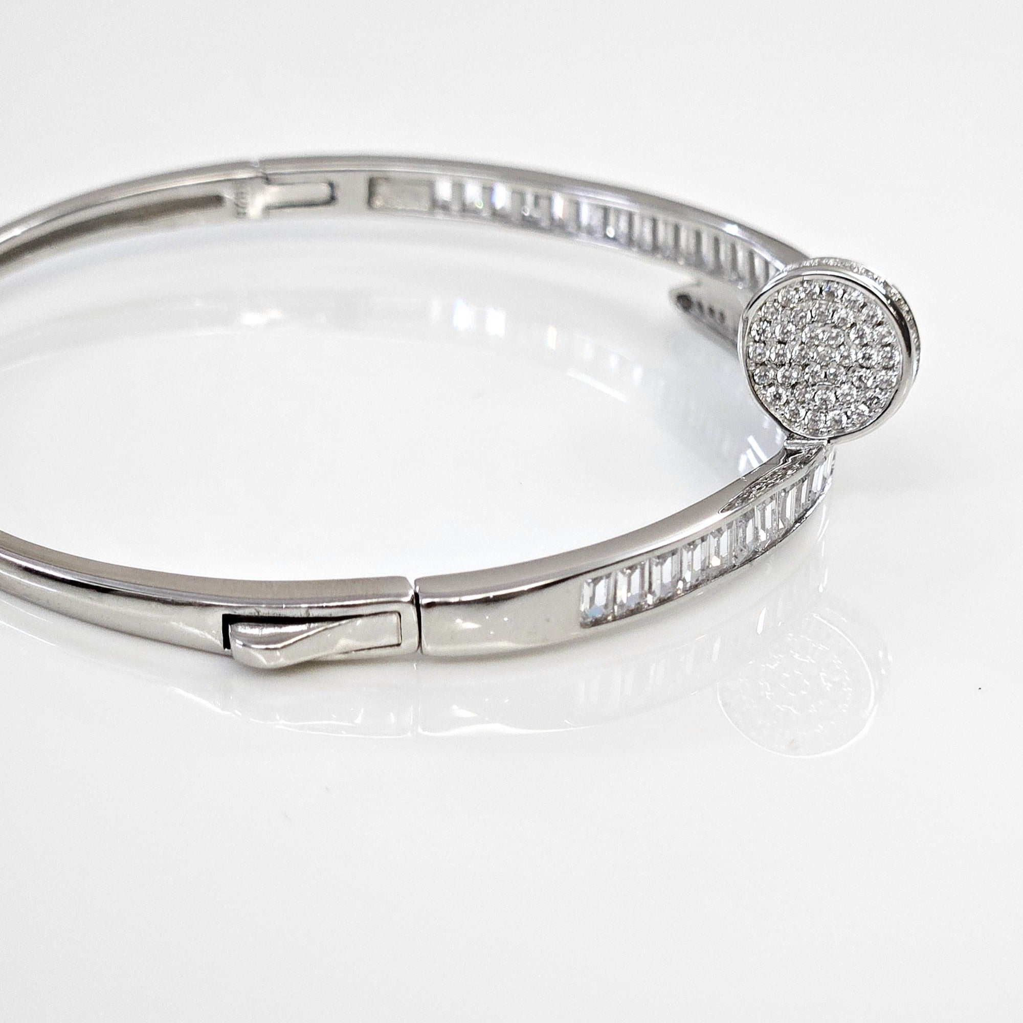 Blisse Allure Sterling Silver Overlap Baguette Cubic zirconia Bangle