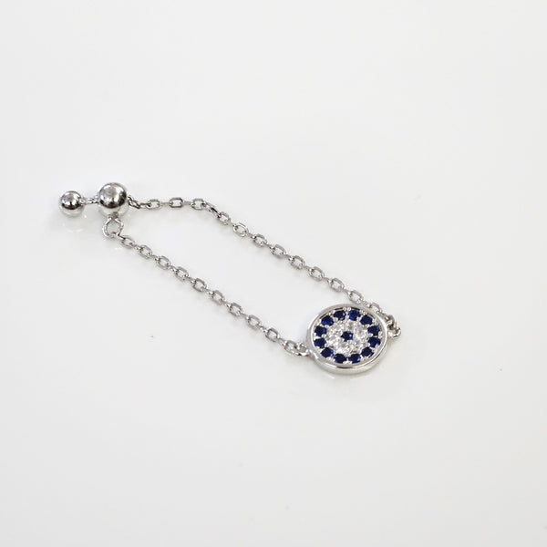 Blisse Allure Sterling Silver Evil Eye Chain Ring