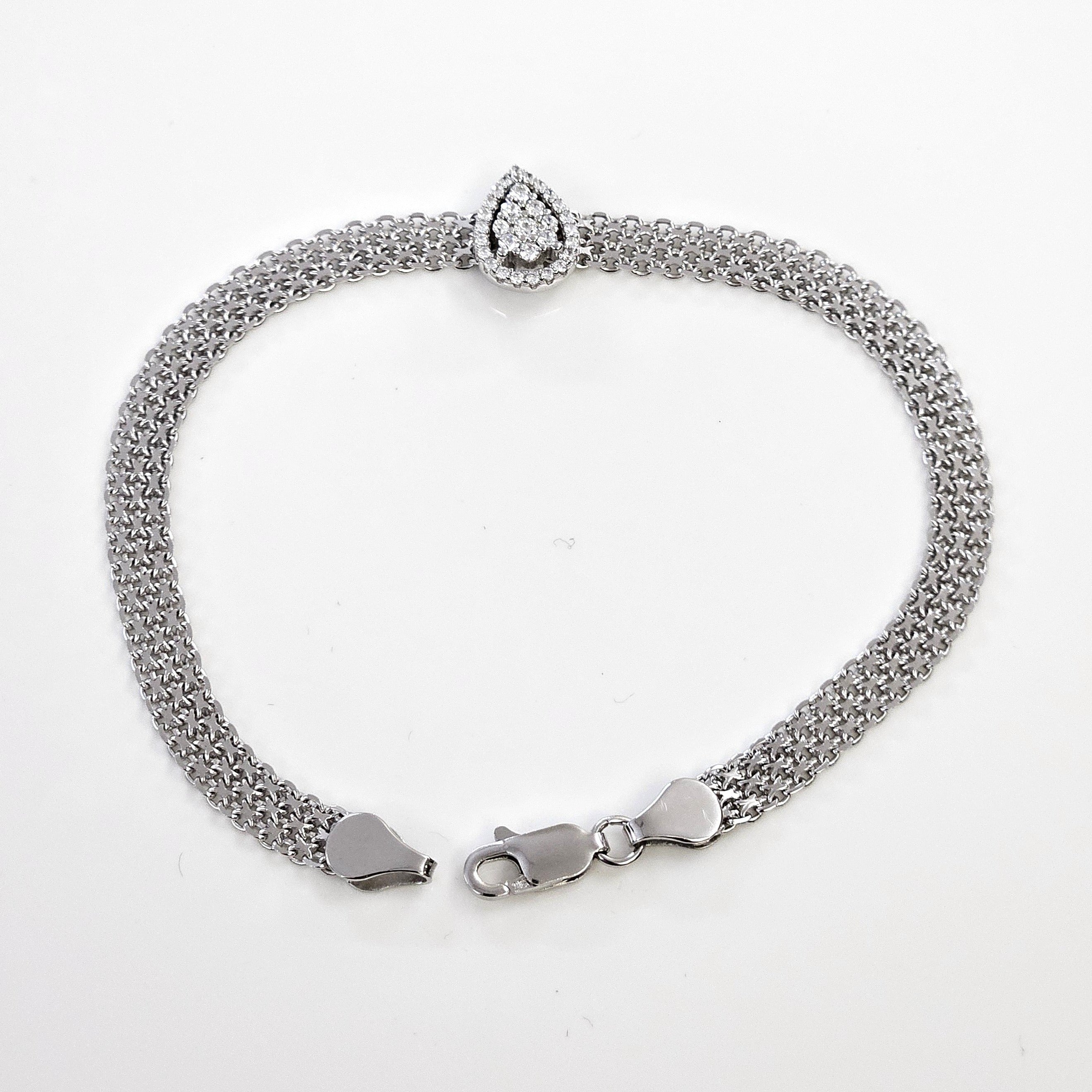 Blisse Allure Sterling Silver Pear shaped CZ Mesh linked Bracelet