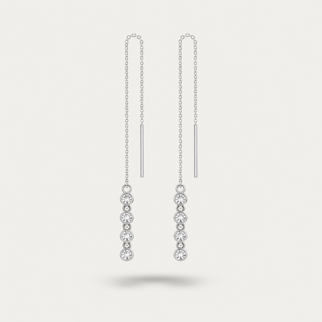 Blisseallure 925 Sterling Silver 4-Stone CZ Threader Drop Earrings for Women