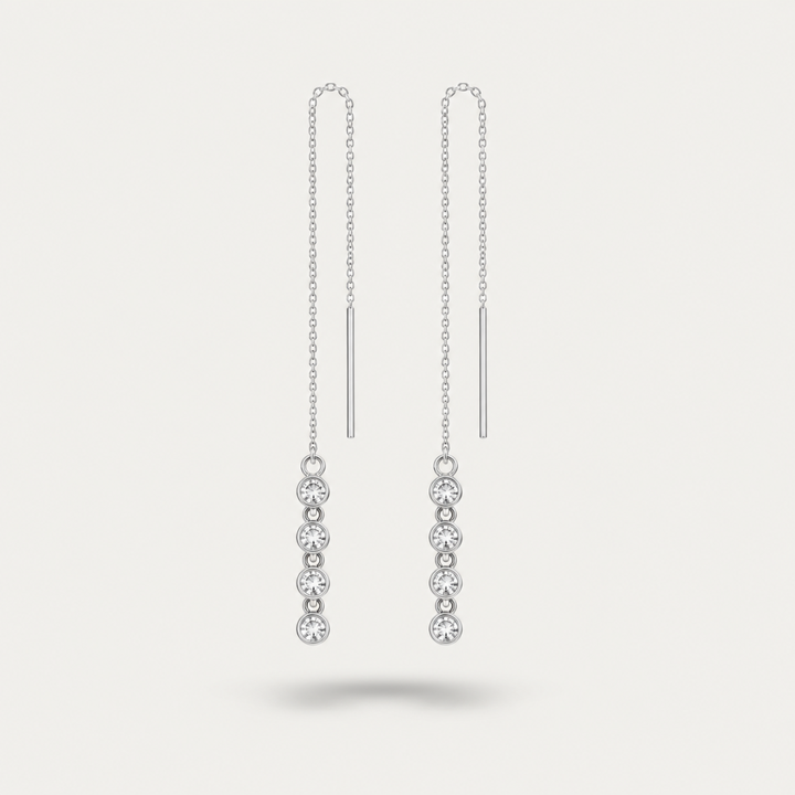 Blisseallure 925 Sterling Silver 4-Stone CZ Threader Drop Earrings for Women