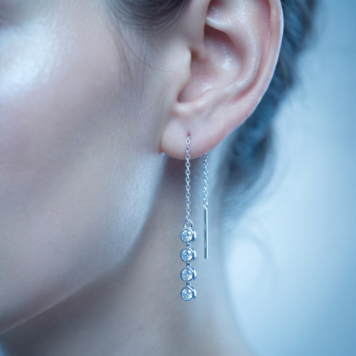 Blisseallure 925 Sterling Silver 4-Stone CZ Threader Drop Earrings for Women